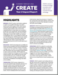 First page of the CREATE Year-2 Impact report with the CREATE logo and heading "Highlights" and text