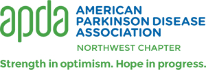 American Parkinson Disease Association, Northwest Chapter logo with the tag line, "Strength in optimism. Hope in progress."