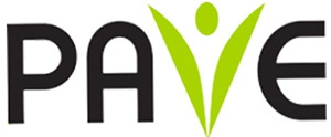 PAVE logo with a green sprout image instead of the letter V.