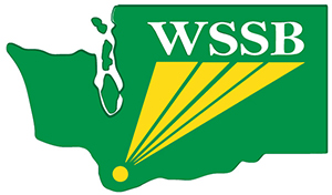 Logo for the Washington State School for the Blind, one of the collaborators in the Northwest Center for Assistive Technology Training. Green outline of Washington state with the letters WSSB.