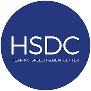 Hearing, Speech, and Deaf Center logo, a blue circle with the HSDC acronym.